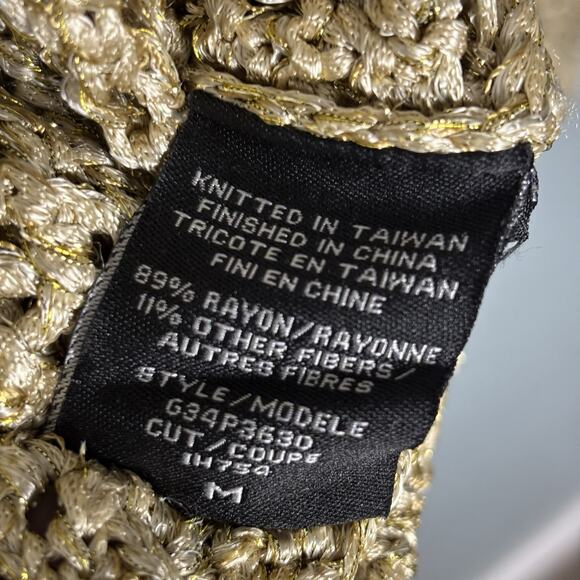 Vintage Guess Collection Women’s Eyelet Gold Sweater Turtleneck 90’s Y2K Medium - Picture 4 of 8